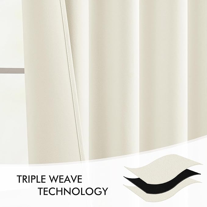 MIULEE Cream Back Tab Blackout Curtains 72 Inches Long 2 Panels Set