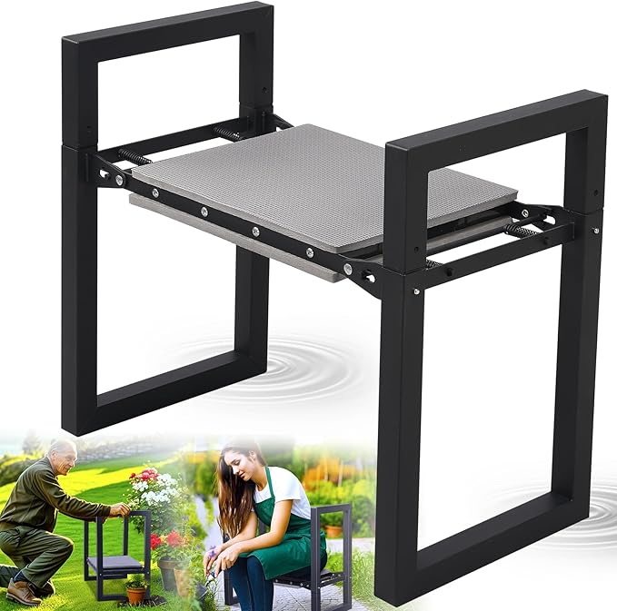 Garden Kneeler and Seat Heavy Duty - Anti-Tip Super Stable Multifunctional Gardening Stool Bench,Wide 12.7" Pads,Foldable Ergonomic Handles for Seniors Women Men Pain-Free Weeding,Planting Yard Work