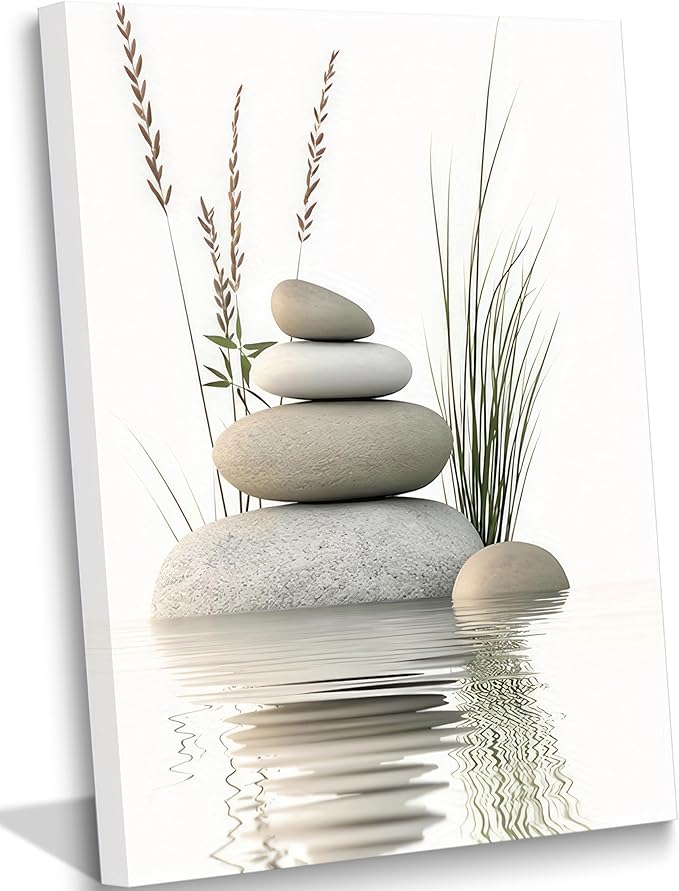 KBIERQN Zen Stone Canvas Wall Art Stacked Stones in Water Poster Print Tranquil