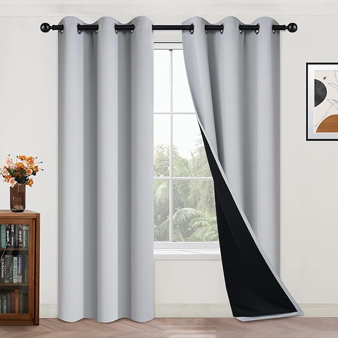 Yakamok 100% Blackout Curtains for Bedroom 84 Inch Length, 2 Thick Layers
