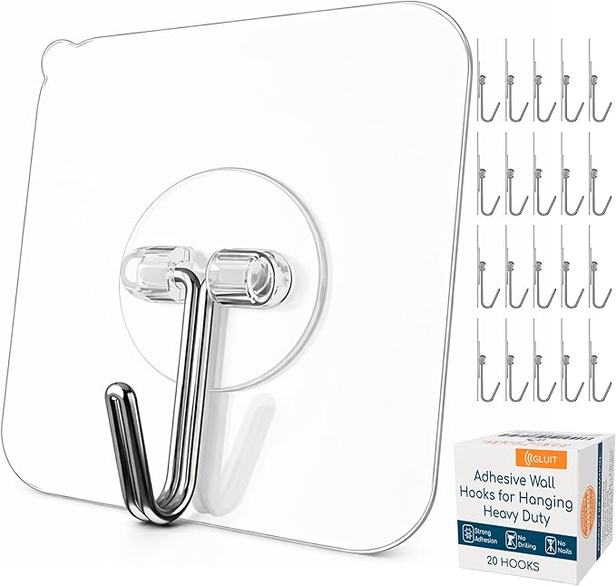 GLUIT Adhesive Wall Hooks for Hanging Heavy Duty 22 lbs Hooks for Walls No Drill