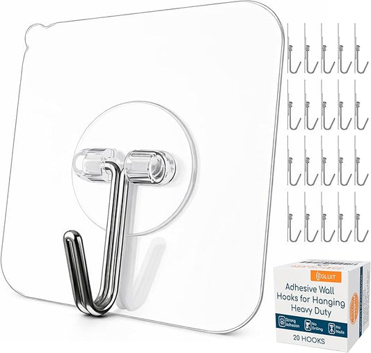GLUIT Adhesive Wall Hooks for Hanging Heavy Duty 22 lbs Hooks for Walls No Drill