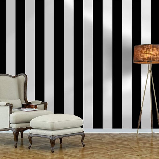 Guvana Striped Peel and Stick Wallpaper Black and White Self-Adhesive Wallpaper