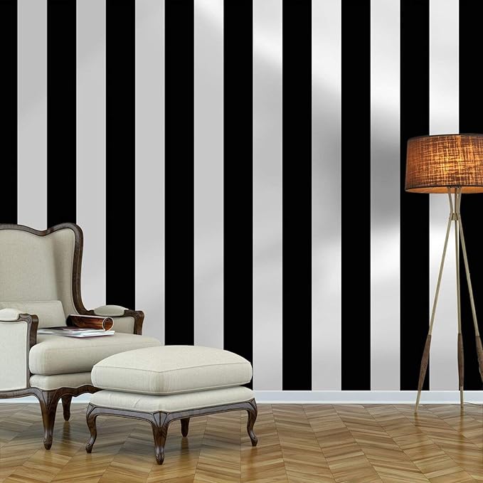 Guvana 472.4"x17.7" Striped Peel and Stick Wallpaper Black and White