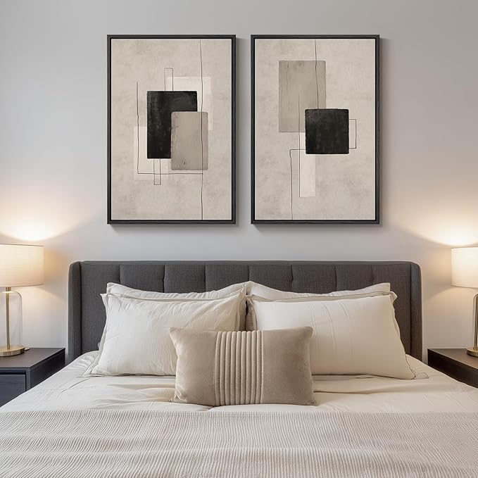 Large Framed Neutral Abstract Wall Art