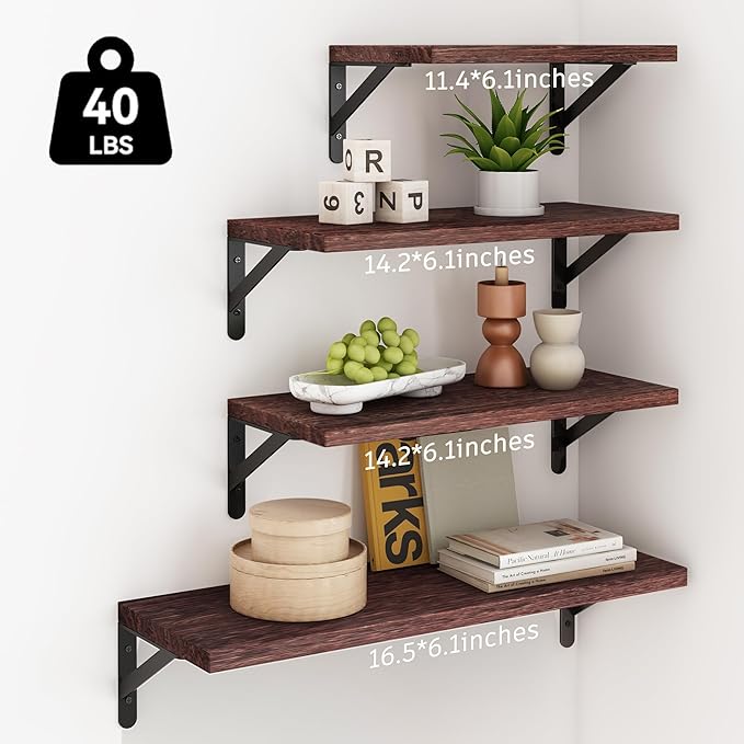 YGEOMER Floating Shelves for Wall, Different Sizes Walnut Red Brown Wall