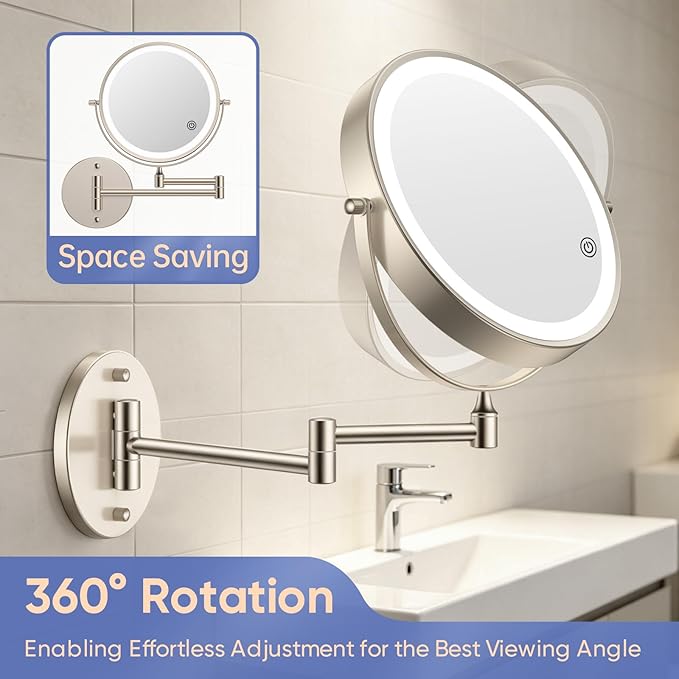 FUNTOUCH 9" Wall Mounted Lighted Makeup Mirror