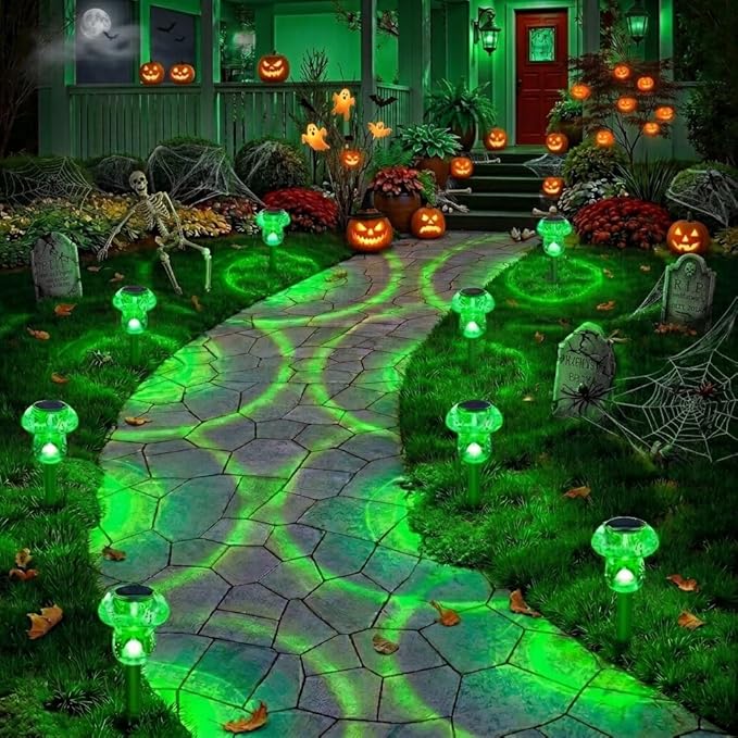 Benany Solar Lights Outdoor, St Patricks Day 16 Pack Mushroom Landscape Lights Waterproof, Solar Powered LED Lighting for Garden Yard Path Pathway Lawn Walkway Driveway Backyard Decor (Green)
