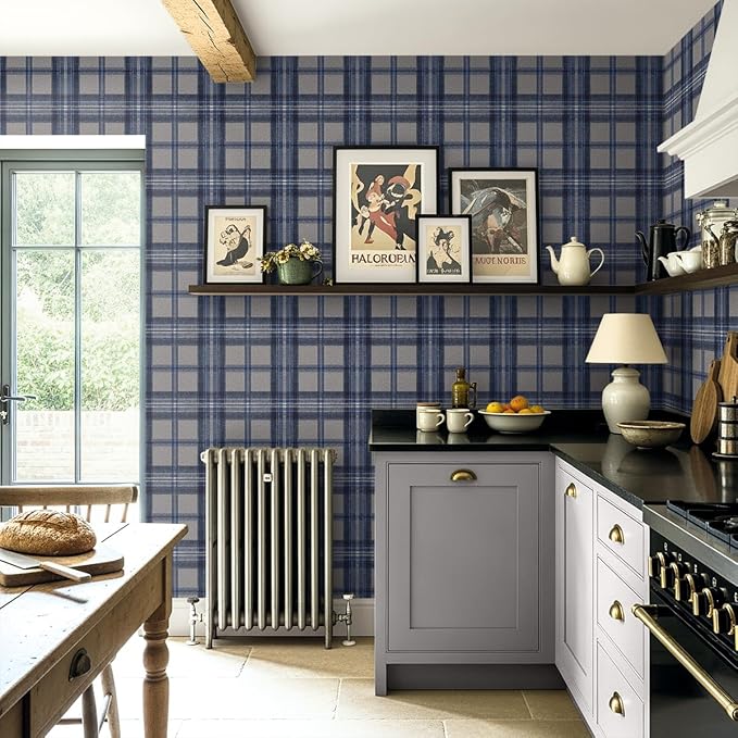 NextWall Harry & Grace Herringbone Plaid Premium Matte Non-Woven Peel and Stick
