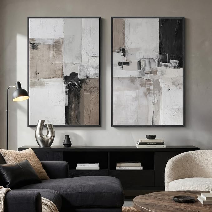 Framed Abstract Black and White Brown Wall Art