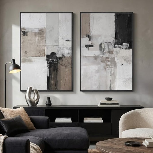 Framed Abstract Black and White Brown Wall Art