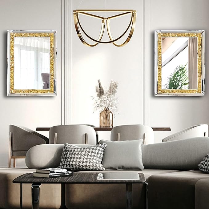 2 Piece Wall Mirrors, Crush Diamond Wall Decor