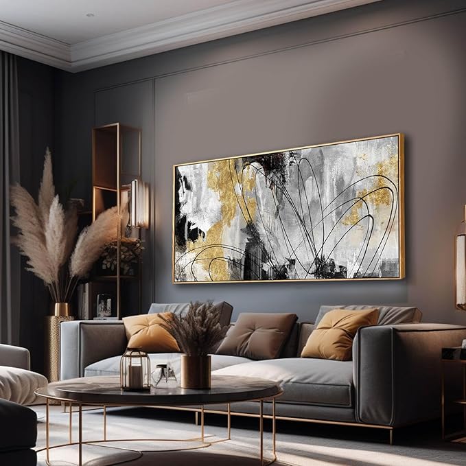 YJYart Abstract Wall Art Office Decor Gold Wall Decor