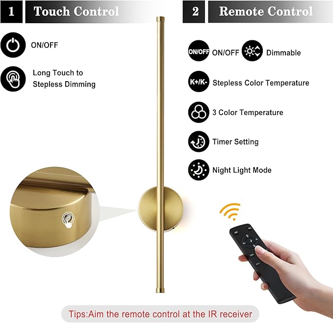 Battery Operated Modern Wall Sconces Set of Two, Rechargeable Wireless Wall