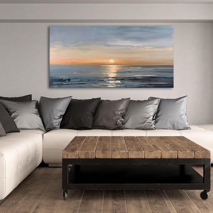 JLXART Landscape Canvas Painting Ocean Sunrise Wall Art Scenery Framed Artwork for Bedroom Office Home Decoration Art 20"x40"