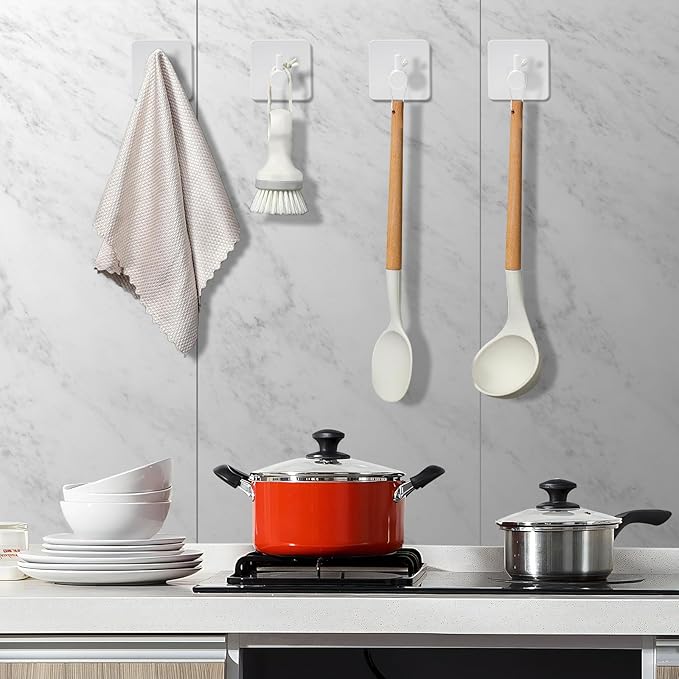 Fotosnow White Adhesive Towel Hooks: 15LB Heavy Duty Wall Hooks Stick on Shower
