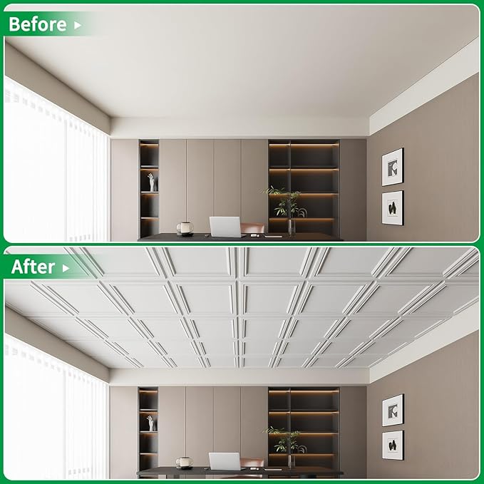 Art3d 36 Pack PVC Ceiling Tiles, 24x24 Inches Waterproof Drop Ceiling