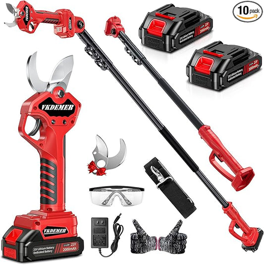 2-in-1 Pole Pruning Shears,1.2" Cutting Diameter,Cordless Electric Pruning Shears with Extension Pole,2×2.0Ah Battery Powered Pruner for Tree Trimming (2 Set Blades&Battery Charger Included)