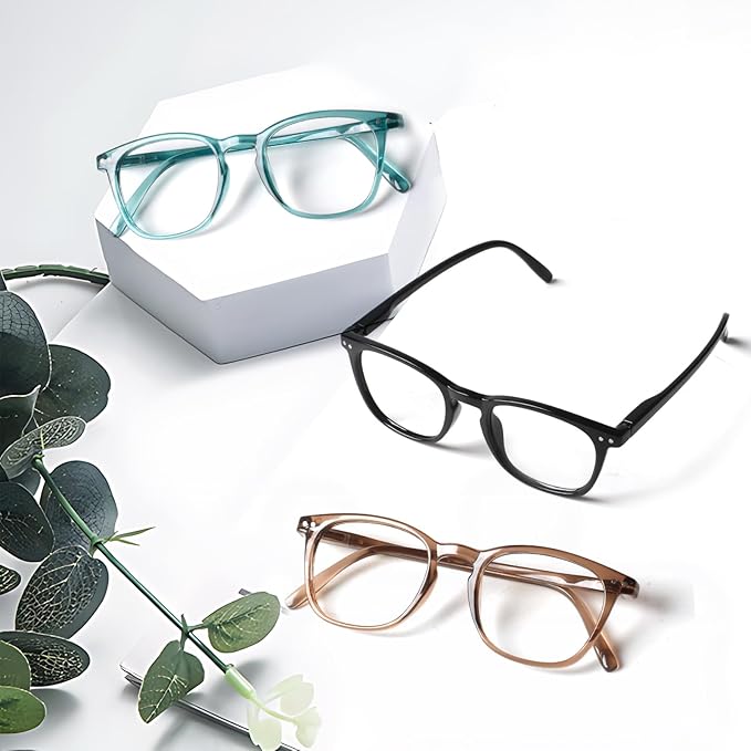 Henotin 3-Pack Blue Light Blocking Reading Glasses,Spring Hinge Computer Readers for Men Women,Anti UV Ray Filter Eyeglasses (Mixed Color-3, 0.75, Diopters)