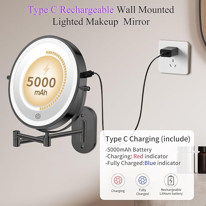 FUNTOUCH 20X/3X Rechargeable Wall Mounted Makeup Vanity Mirror