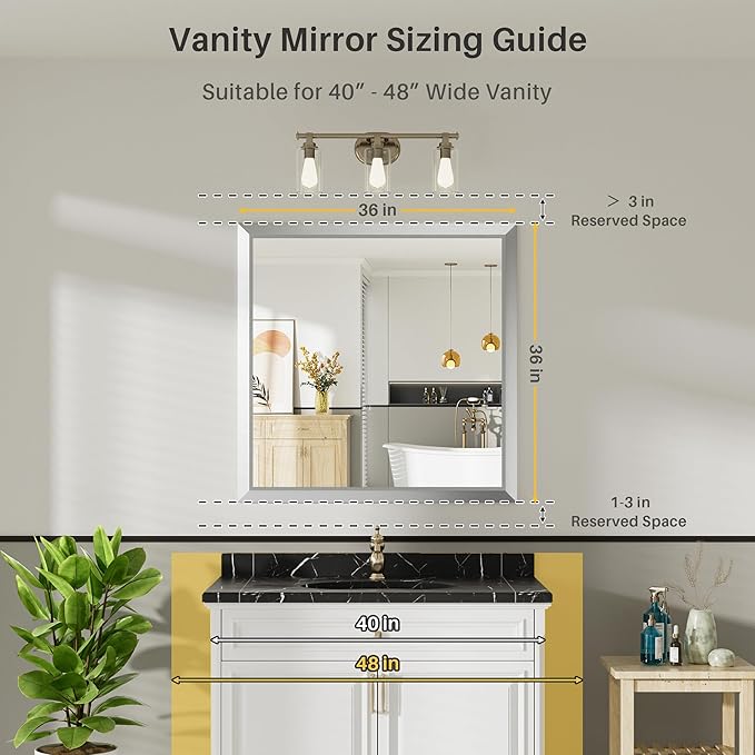 36x36 Inch Brushed Silver Bathroom Mirror