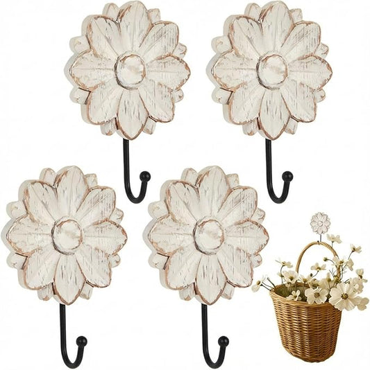 Weysat 4 Pcs Vintage Hooks for Wall Wood Farmhouse Towel Hooks Shabby Chic Wall