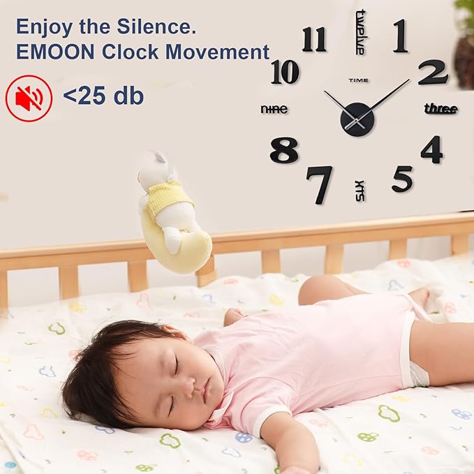 AILILIFE 20-28 Inch DIY Wall Clock 3D Frameless Silent Non-Ticking, Modern
