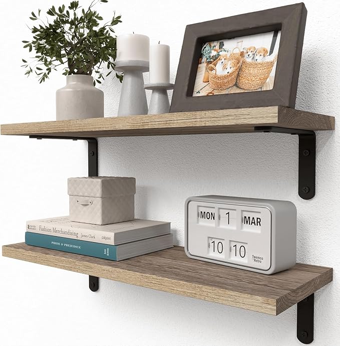RICHER HOUSE Rustic Wood Shelves Set of 2, Farmhouse Style Floating Shelf