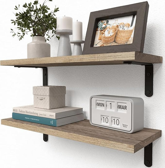 RICHER HOUSE Rustic Wood Shelves Set of 2, Farmhouse Style Floating Shelf