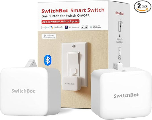 Switchbot Smart Switch Button Pusher (Bluetooth) â Fingerbot for Rocker Switch/One-Way Buttons, App Timer Control, No Wiring, Optional Hub Required for Voice/Remote, White, 2 Packs