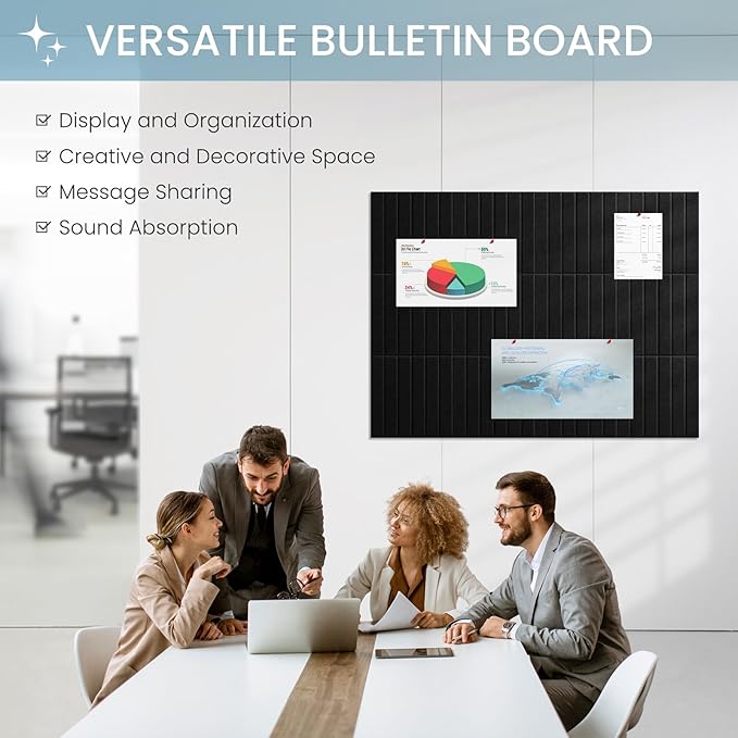 Large Cork Bulletin Board for Wall 36"x24", 6 Pack Felt Slat Wall Panel Tiles