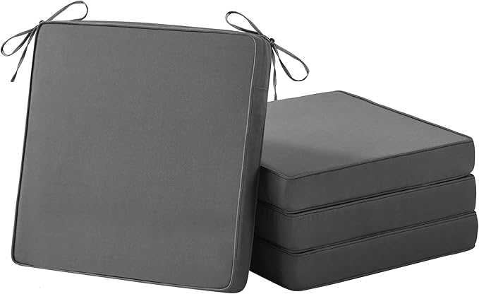 IASEAHK is Outdoor Cushions 4pcs Set, 19" x 19" x 3" Waterproof Outdoor Cushions for Patio Furniture, Outdoors Seat Cushions Set of 4 with Handle and Ties, Dark Grey
