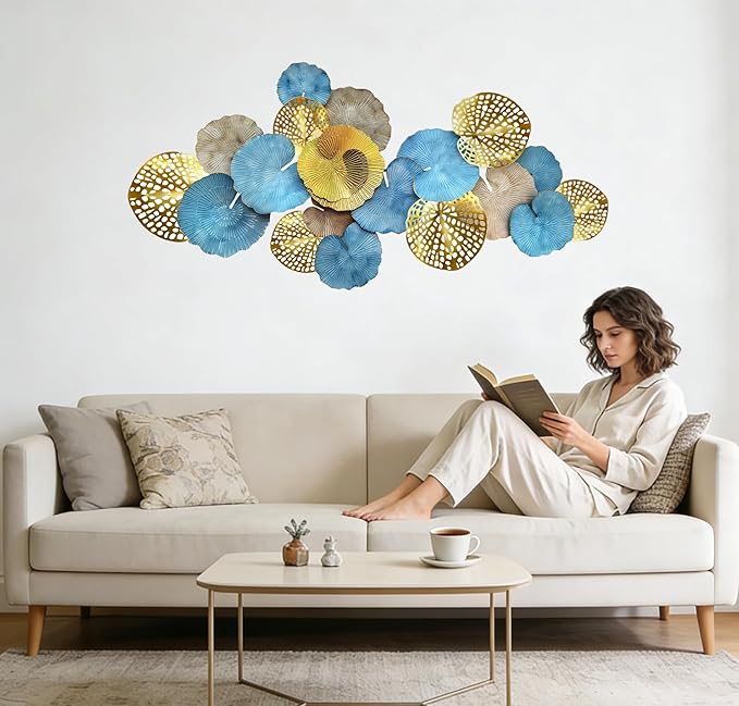 Roivikis Large Metal Wall Art Decor, 3D Abstract Lotus Leaves Wall Handcrafted Modern Decoration for Indoor Outdoor for Living Room, Bedroom, Entryway 52" x 24"