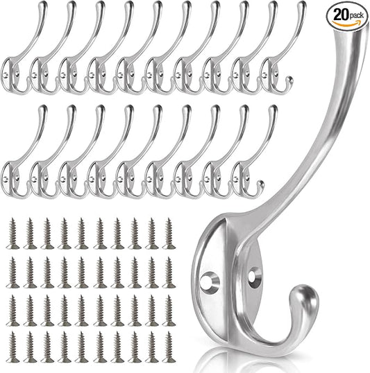 Wall Hooks for Hanging, 20-Pcs Heavy Duty Metal Coat Hooks, for Living Room