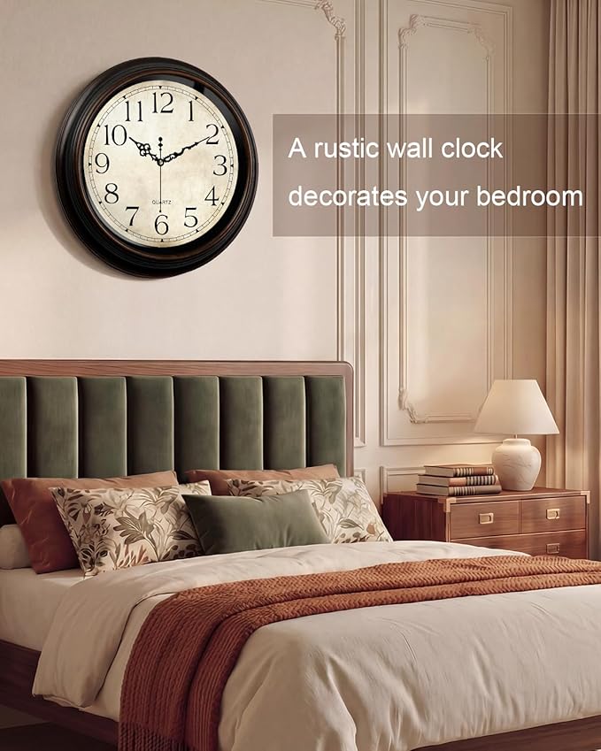 Vintage Wall Clock 16 Inch Quartz Silent Non-Ticking Analog Clock Battery