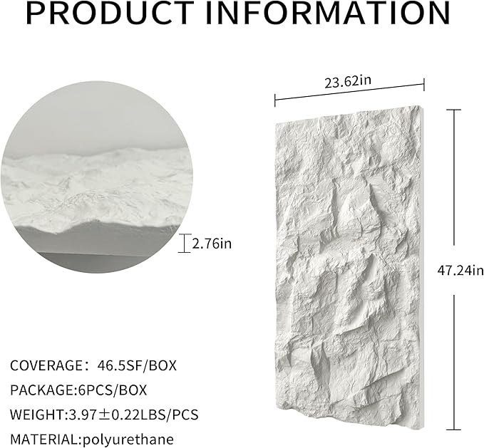 3D Faux Stone Wall Panels, Lightweight & Waterproof Accent Marble Rock Skin