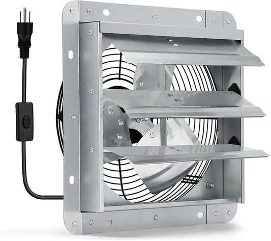 7 Inch Shutter Exhaust Fan, Wall Mount Attic Fan with Power Cord for Greenhouses, Sheds, Garages, Chicken Coops, Barns Ventilation, 760 CFM