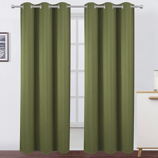 LEMOMO Blackout Curtains 38 x 84 inch/Olive Green Curtains Set of 2