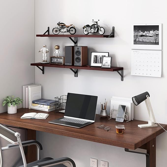 YGEOMER Floating Shelves for Wall, Different Sizes Walnut Red Brown Wall