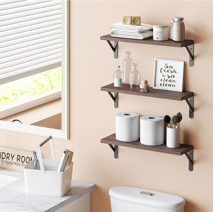 YGEOMER Brown Floating Shelves for Wall, 16.5 Inch Farmhouse Wall Shelves for