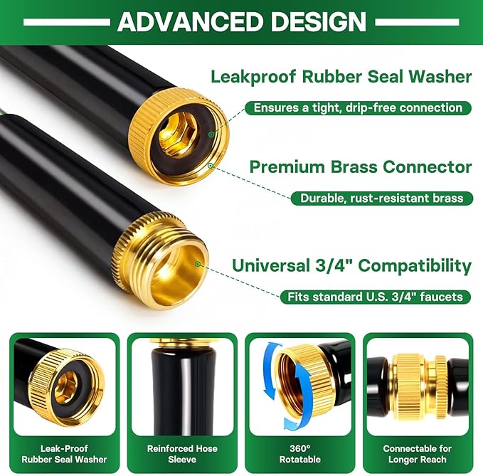 Garden Hose 75 ft Flexible Non-Expandable Water Hose Kink-Free Ultra Lightweight Leak-Proof Durable Portable Wear-Resistant Hoses Pipe with 3/4" Brass Fittings for Outdoor Yard Lawn Car Wash