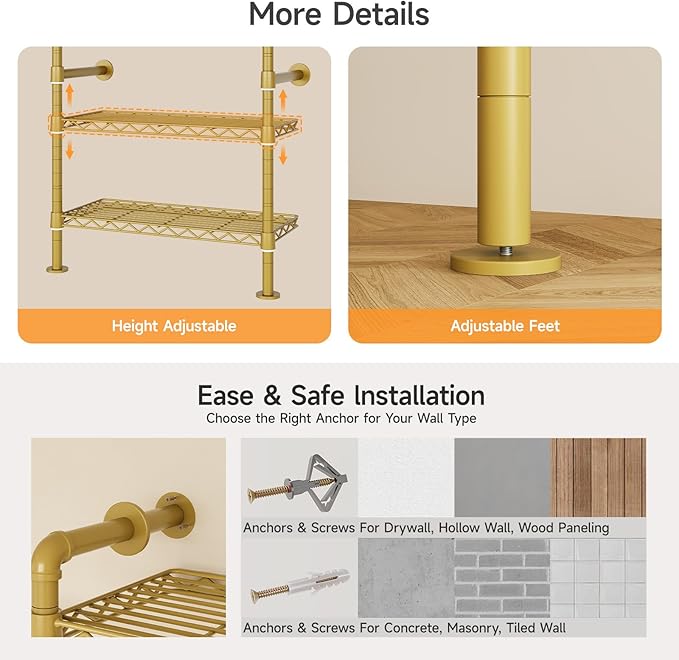ONBRILL L7 Wall Mounted Industrial Pipe Clothing Rack – Heavy Duty Modular