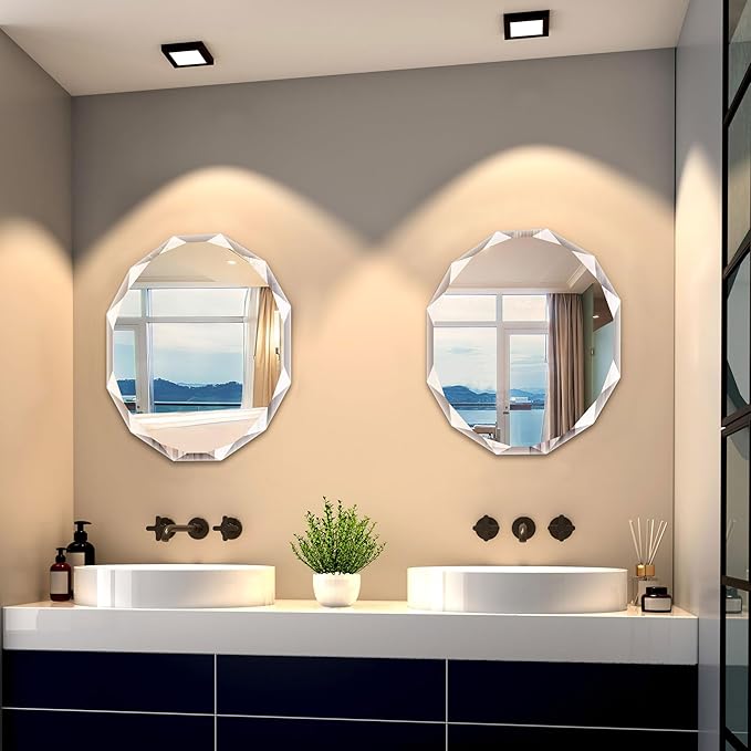 Bathroom Mirrors for Over Sink, Round Frameless Mirrors for Wall, 23.5x27.5