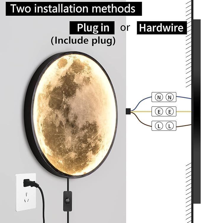 QIYIMEILUX Dimmable Moon Wall Sconce Plug in Modern LED Wall Light