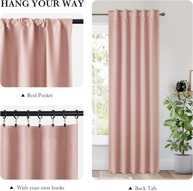 RYB HOME Bedroom Blackout Curtains 72 inches Long, 100% Blackout Thermal