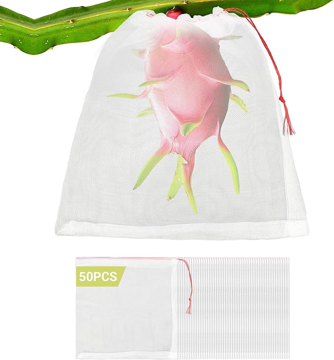 Fruit Cover Bags with Drawstring, 50pcs 10x10 Inch Garden Netting Fruit Protection Bags for Plant Flowers Vegetables Trees Away Bugs Birds Flies