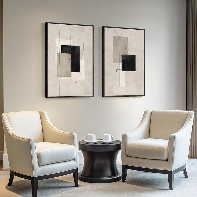 Large Framed Neutral Abstract Wall Art
