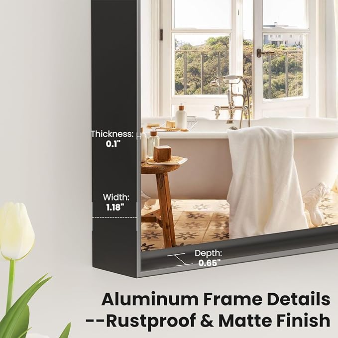 LOAAO Black Bathroom Mirror 72"X32"