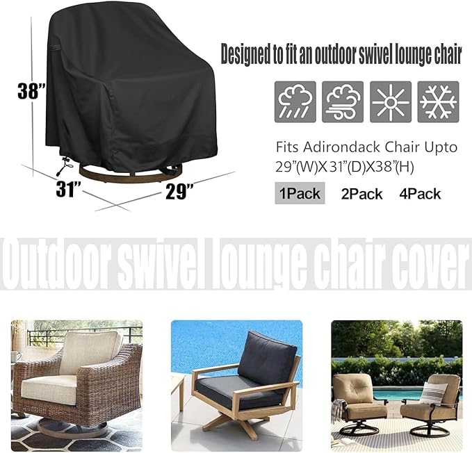 Outdoor Swivel Lounge Chair Cover, Fits to (29" W X 31" D X 38" H) Lawn Patio Chairs, 420D Tear-Resistant, UV Resistant, Waterproof for Furniture Covers