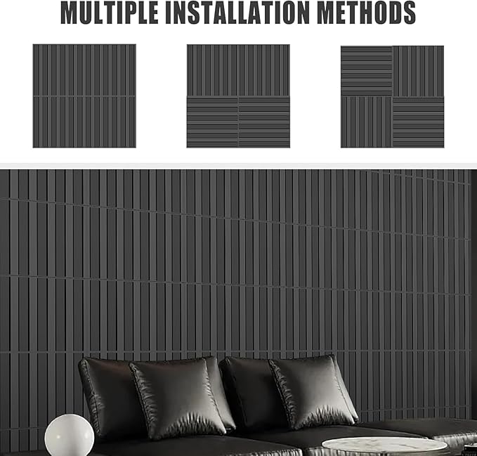 20 Pack 3D PVC Fluted Slat Wall Panels 12x12 Inch Covers 20 Sq.Ft Black
